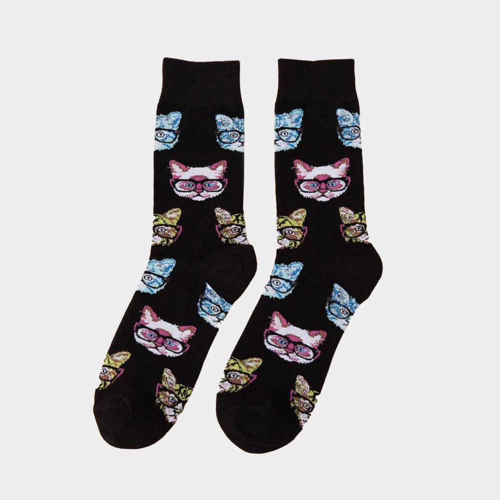 Men Cartoon Cat Print Socks